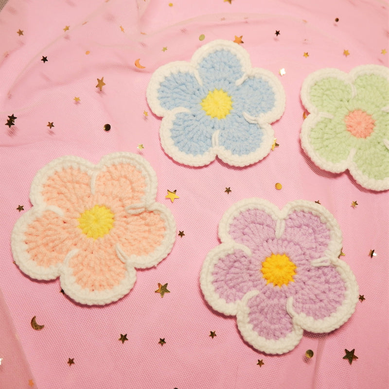 Crochet Car Coasters, Set of 2, Daisy Flower Car Coasters, Cute Car Accessories For Women, 2.75'' Car Coasters, Crochet Car Coasters