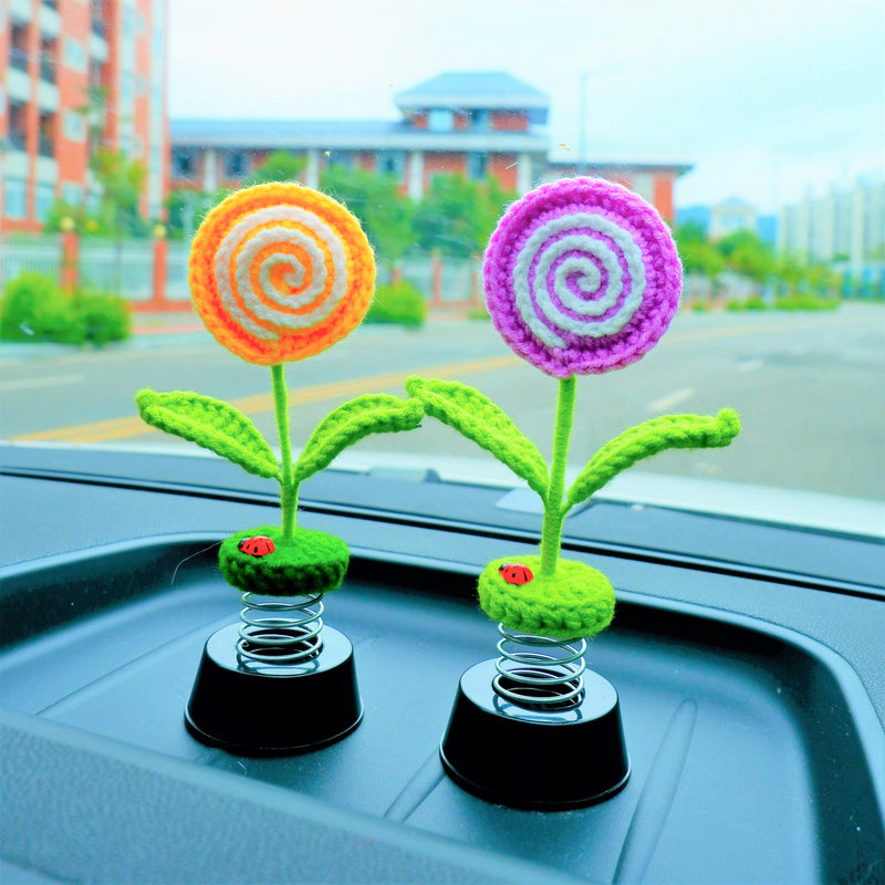 Cute Swirl Lollipop Car Dashboard Decor, Crochet Plant Car Accessories for Women, Boho Car Air Freshener, Car Plant Decor, Christmas Gifts