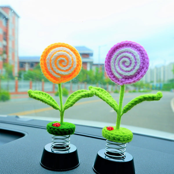 Cute Swirl Lollipop Car Dashboard Decor, Crochet Plant Car Accessories for Women, Boho Car Air Freshener, Car Plant Decor, Christmas Gifts