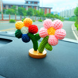 Crochet Rainbow Flower Car Accessories, Cute Little Flowers Car Dashboard Decor, Kawaii Colorful Car Interior Decoration, Christmas Gifts