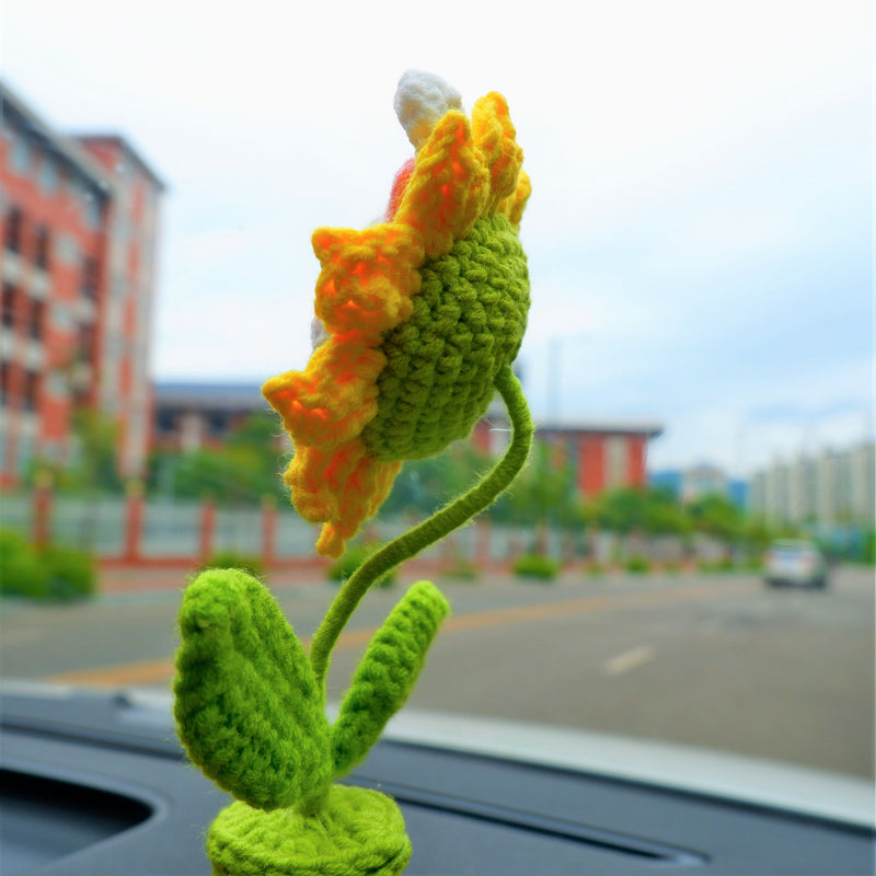 Cute Sunflower Car Accessories, Crochet Bunny Sunflower Car Dashboard Decor for Women, Boho Car Air Freshener, Christmas Gift