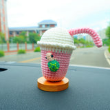 Kawaii Car Dashboard Decor, Crochet Mini Sea Turtle/Boba Bubble Milk Tea Car Accessories for Women, Cute Car Interior Decoration for Girls