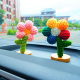 Crochet Rainbow Flower Car Accessories, Cute Little Flowers Car Dashboard Decor, Kawaii Colorful Car Interior Decoration, Christmas Gifts