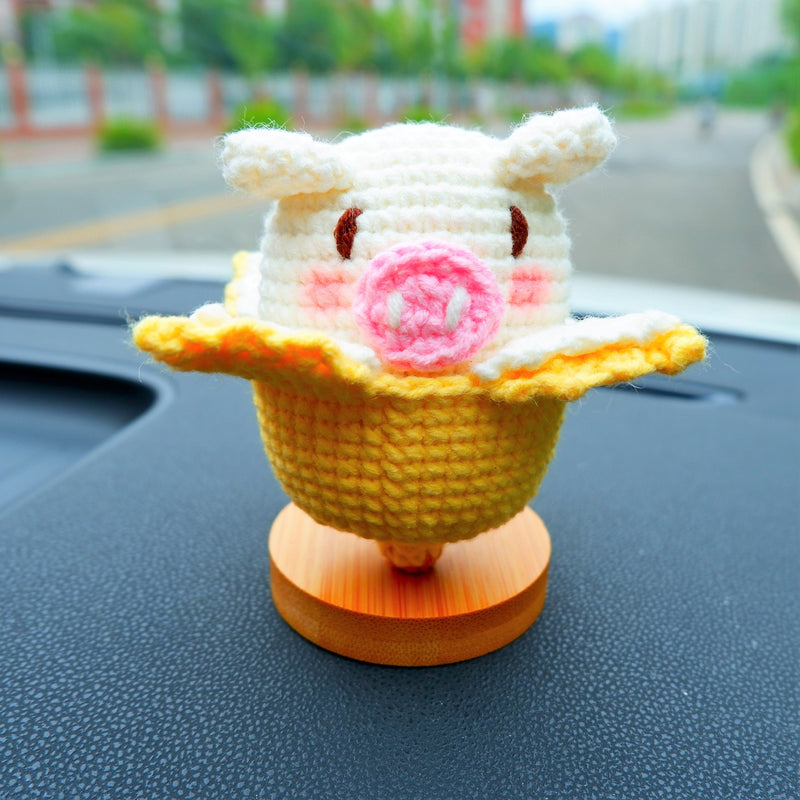 Kawaii Car Dashboard Decor, Crochet Banana Piggy Car Accessories, Cute Car Interior Decor, Piggy Car Accessories for Women, Christmas Gift