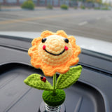 Cute Bobblehead Sunflower Car Dashboard Decor, Crochet Smiley Sunflower Car Accessories for Women, Boho Car Air Freshener, Christmas Gift