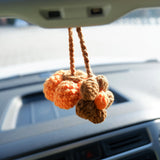 Crochet Pumpkin & Flower Car Hanging Accessories, Kawaii Pumpkin Car Rear View Mirror Hanging Accessory for Women, Car Interior Decor Boho