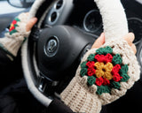 Crochet Driving Gloves, Knit Sunflower/Daisy Fingerless Driving Gloves, Boho Flower Gloves, Winter Warm Gloves, Car Accessories for Women