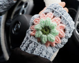 Crochet Driving Gloves, Knit Sunflower/Daisy Fingerless Driving Gloves, Boho Flower Gloves, Winter Warm Gloves, Car Accessories for Women