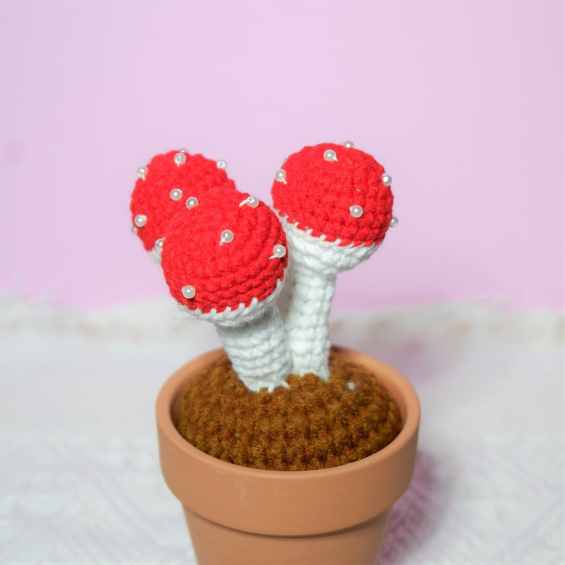 Crochet Mini Potted Plants, Mushroom Car Dashboard Decor, Kawaii Car Accessory for Women, Work from Home Gift, Office Desk Accessories