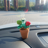 Crochet Mini Potted Plants, Strawberry Car Dashboard Decor, Kawaii Car Accessory for Women, Work from Home Gift, Office Desk Accessories