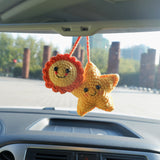 Crochet Smiley Sun & Star Car Hanging Accessories, Cute Smile Face Car Rear View Mirror Hanging Accessory for Women, Car Interior Decor Boho