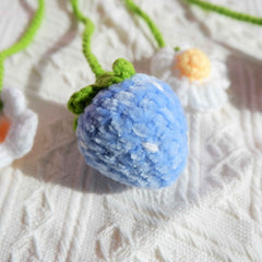 2Pcs Crochet Car Mirror Accessory- Fluffy Strawberry
