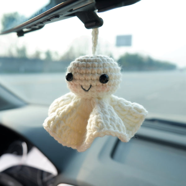 Crochet Smiley Sunny Doll Car Mirror Hanging Accessory, Cute Smiley Face Car Rear View Mirror Accessories, Car Interior Accessory for Women