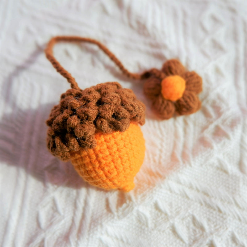 Crochet Acorn & Flower Car Mirror Hanging Accessories, Kawaii Daisy Car Rear View Mirror Accessory for Women, Cute Car Interior Accessory