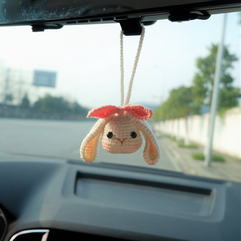 Kawaii Car Mirror Hanging Accessory, Crochet Lop Eared Bunny Car Mirror Accessory, Rear View Mirror Bunny Accessory, Cute Car Accessory