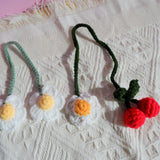 Crochet Cherry & Daisy Car Mirror Hanging Accessories, Cute Car Mirror Accessories for Women, Interior Car Decor Boho, Car Mirror Charm