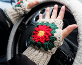 Crochet Driving Gloves, Knit Sunflower/Daisy Fingerless Driving Gloves, Boho Flower Gloves, Winter Warm Gloves, Car Accessories for Women