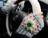 Crochet Driving Gloves, Knit Sunflower/Daisy Fingerless Driving Gloves, Boho Flower Gloves, Winter Warm Gloves, Car Accessories for Women