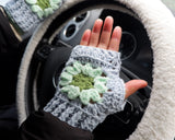 Crochet Driving Gloves, Knit Sunflower/Daisy Fingerless Driving Gloves, Boho Flower Gloves, Winter Warm Gloves, Car Accessories for Women