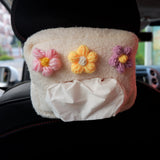 Crochet Fluffy Flower Car Tissue Box, Berber Fleece/Sherpa Car Tissue Box Holder, Cute Tissue Cover, Winter Car Accessories for Women