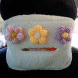 Crochet Fluffy Flower Car Tissue Box, Berber Fleece/Sherpa Car Tissue Box Holder, Cute Tissue Cover, Winter Car Accessories for Women