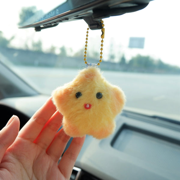 Kawaii Plush Star/Baby Seal Car Mirror Hanging Accessory, Cute Fluffy Car Rear View Mirror Accessories for Women, Cute Car Mirror Charm