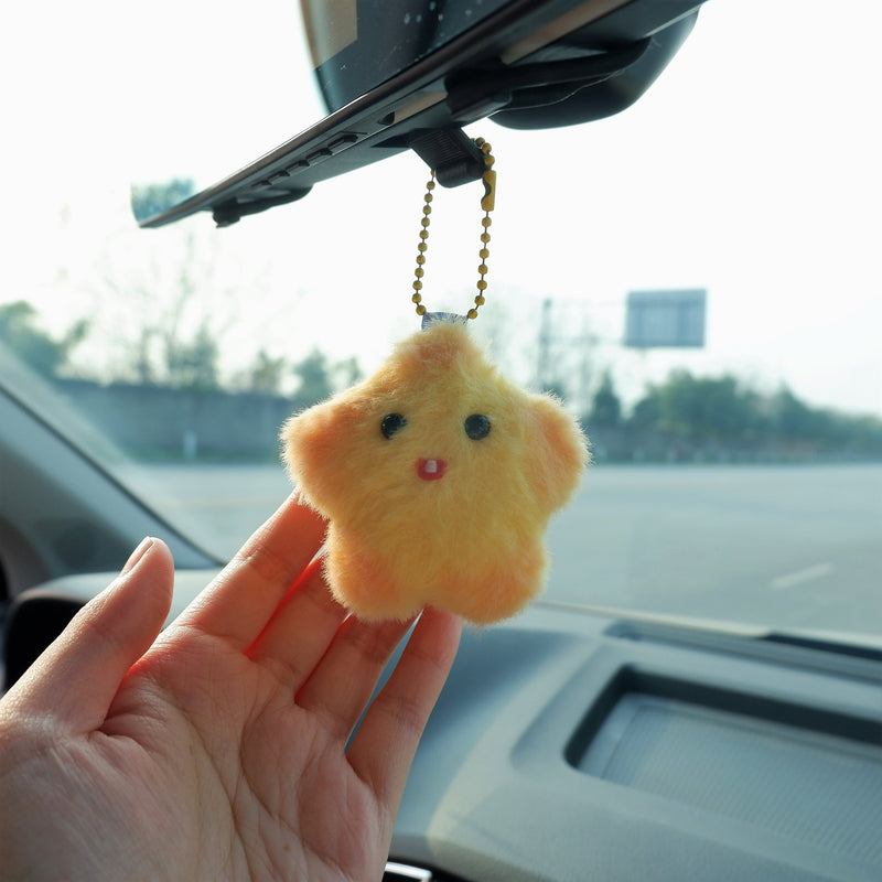 Kawaii Plush Star/Baby Seal Car Mirror Hanging Accessory, Cute Fluffy Car Rear View Mirror Accessories for Women, Cute Car Mirror Charm