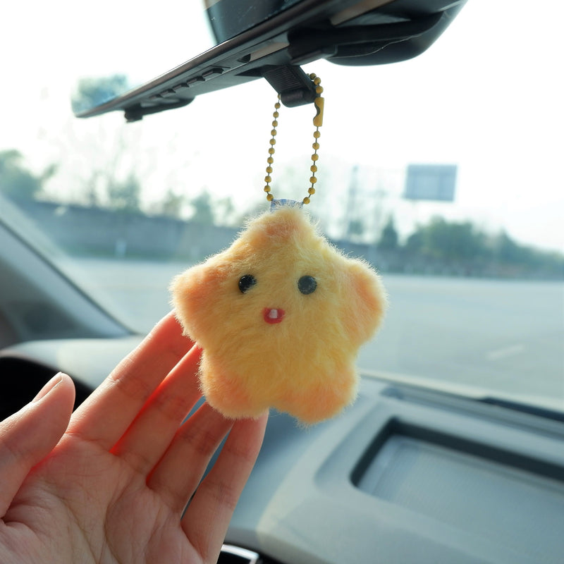 Kawaii Plush Star/Baby Seal Car Mirror Hanging Accessory, Cute Fluffy Car Rear View Mirror Accessories for Women, Cute Car Mirror Charm