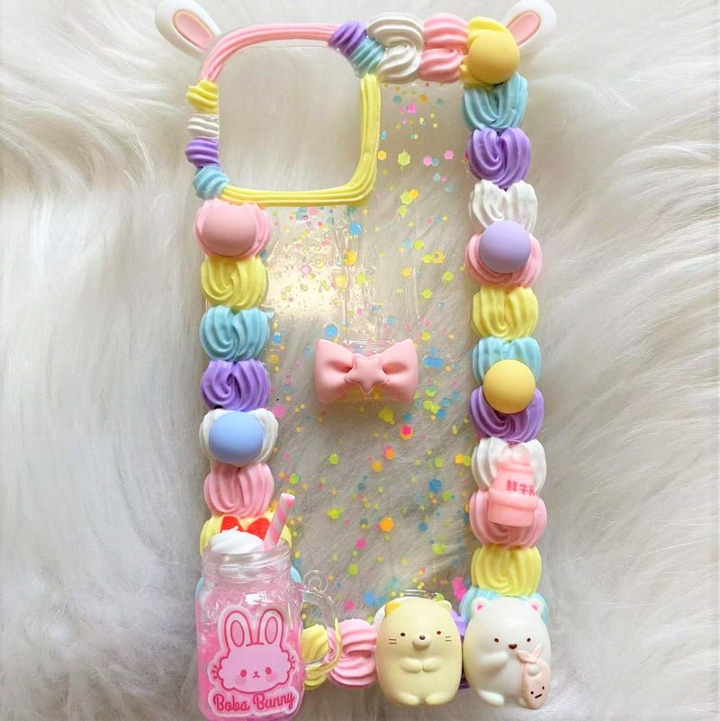 Decoden Phone Case, Bunny/Heart/Dango/Bow Phone Case, Rainbow Cream Border Whip iPhone Case, Phone Case for iPhone 11/12/13, OnePlus, Galaxy