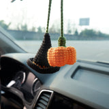 Wizard Hat & Pumpkin Car Hanging Accessory, Crochet Car Rear View Mirror Hanging Accessories for Women, Cute Car Accessories Interior