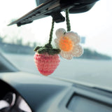 Crochet Strawberry & Daisy Car Hanging Accessories, Kawaii Gradient Strawberry Car Mirror Hanging Accessory for Women, Car Interior Decor