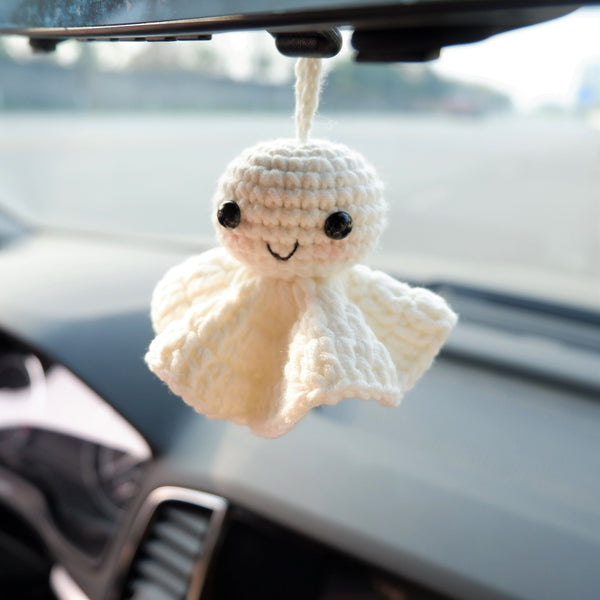 Crochet Smiley Sunny Doll Car Mirror Hanging Accessory, Cute Smiley Face Car Rear View Mirror Accessories, Car Interior Accessory for Women