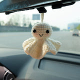 Crochet Smiley Sunny Doll Car Mirror Hanging Accessory, Cute Smiley Face Car Rear View Mirror Accessories, Car Interior Accessory for Women