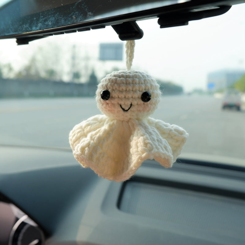 Crochet Smiley Sunny Doll Car Mirror Hanging Accessory, Cute Smiley Face Car Rear View Mirror Accessories, Car Interior Accessory for Women