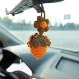 Crochet Acorn & Flower Car Mirror Hanging Accessories, Kawaii Daisy Car Rear View Mirror Accessory for Women, Cute Car Interior Accessory