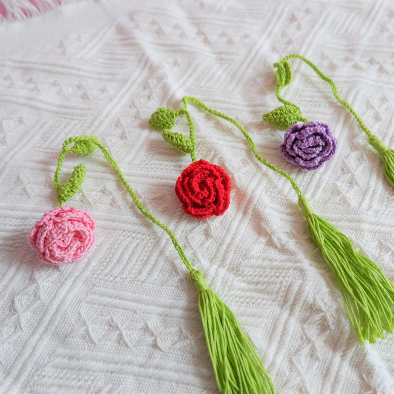 2Pcs Crochet Roses Car Mirror Accessories, Hanging Tassels Car Rear View Mirror Hanging Accessory, Boho Retro Car Interior Decor