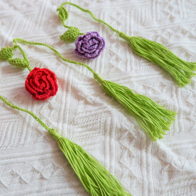 2Pcs Crochet Roses Car Mirror Accessories, Hanging Tassels Car Rear View Mirror Hanging Accessory, Boho Retro Car Interior Decor