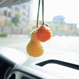 Cute Car Mirror Hanging Accessories, Crochet Pear & Orange Car Rear View Mirror Accessory, Kawaii Fruit Car Accessory for Women/Teens