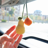 Cute Car Mirror Hanging Accessories, Crochet Pear & Orange Car Rear View Mirror Accessory, Kawaii Fruit Car Accessory for Women/Teens