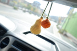 Cute Car Mirror Hanging Accessories, Crochet Pear & Orange Car Rear View Mirror Accessory, Kawaii Fruit Car Accessory for Women/Teens