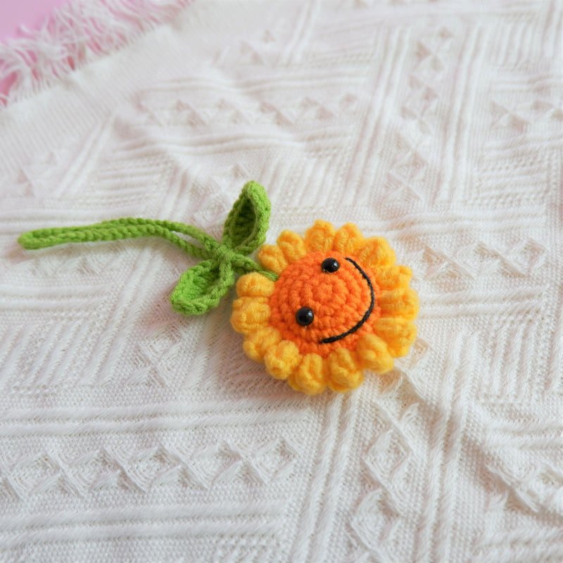 Crochet Smiley Face Sunflower Car Mirror Accessory, Cute Rainbow Sunflower Car Rear View Mirror Hanging Accessories, Car Accessory Boho