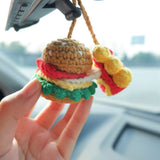 Hamburger & Chips Car Hanging Accessory, Crochet Car Mirror Hanging Accessory for Women, Car Interior Accessory, Car Charm Rear View Mirror