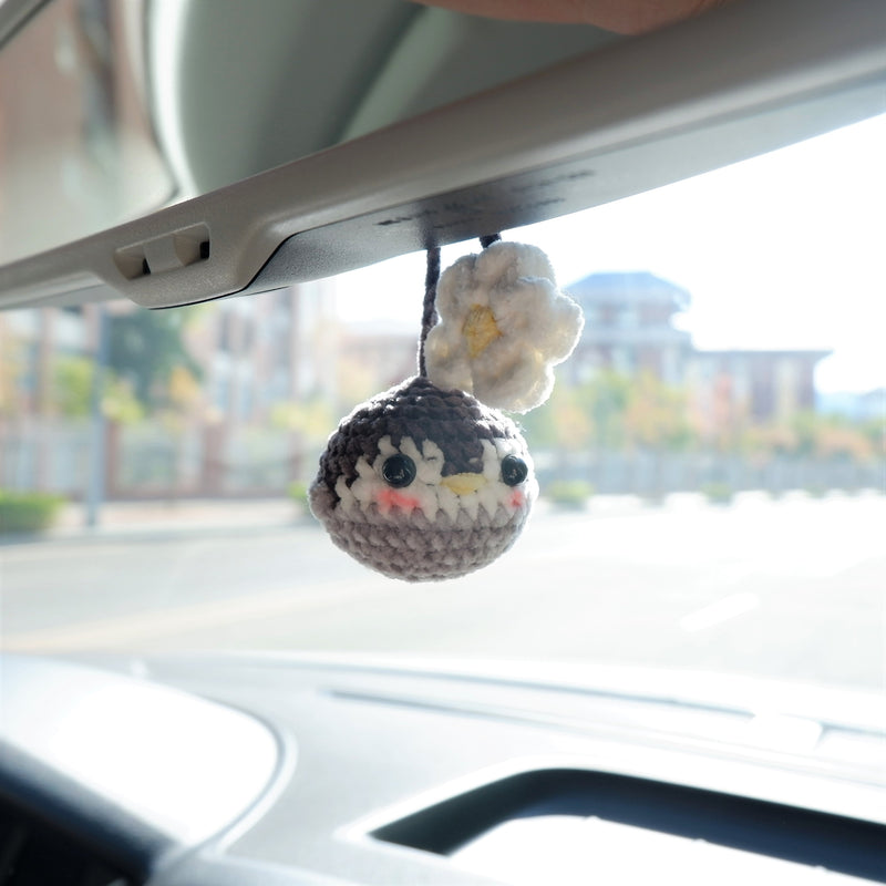 Cute Car Mirror Hanging Accessories, Crochet Fluffy Penguin/Avocado & Daisy Car Rear View Mirror Accessory, Kawaii Car Accessory for Teens