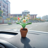 Crochet Mini Potted Plants, Rose/Daffodil/Pumpkin Car Dashboard Decor, Kawaii Car Accessory, Work from Home Gift, Office Desk Accessories