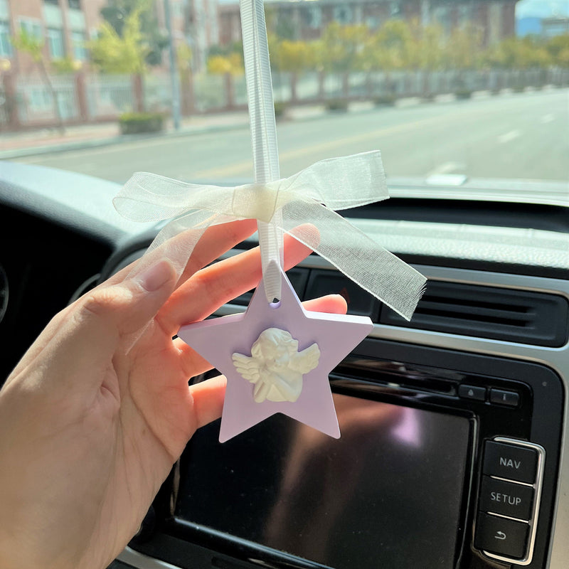 Car Mirror Accessory, Cute Little Angel Rear View Mirror Hanging Accessory, Retro Car Hanging Air Freshener, Kawaii Plaster Car Mirror Charm