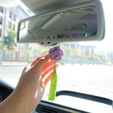 2Pcs Crochet Roses Car Mirror Accessories, Hanging Tassels Car Rear View Mirror Hanging Accessory, Boho Retro Car Interior Decor