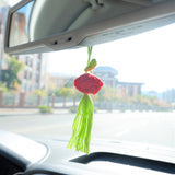 2Pcs Crochet Roses Car Mirror Accessories, Hanging Tassels Car Rear View Mirror Hanging Accessory, Boho Retro Car Interior Decor