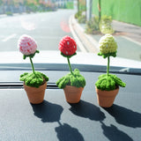 3pcs/2Pcs Mini Strawberry Car Accessories, Crochet Red/Green/Pink Strawberry Car Dashboard Decor, Boho Mini Plant Car Interior Accessory