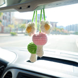 2Pcs Crochet Mushroom & Daisy Car Mirror Accessory, Cute Mushroom Car Rear View Mirror Accessories, Boho Interior Car Accessory for Women