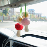 2Pcs Crochet Mushroom & Daisy Car Mirror Accessory, Cute Mushroom Car Rear View Mirror Accessories, Boho Interior Car Accessory for Women